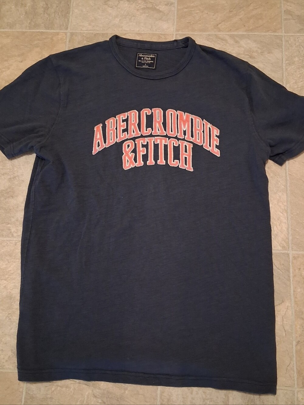 Abercrombie & Fitch Heavyweight Applique Logo Tee Navy Blue Mens L Puff Print